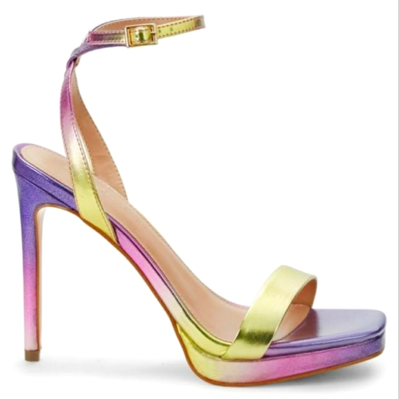NWT Rainbow Metallic Heeled Sandals Holo Shimmer Rainbow Heels Stilettos - Picture 11 of 15